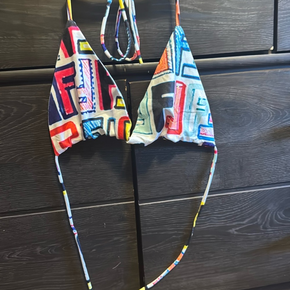 Colorful Geometric Print Bikini Top